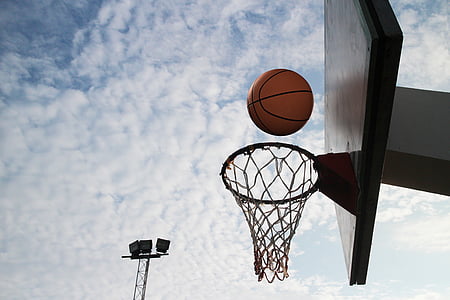 white basketball system under cloudy skies thumbnail