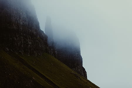 mountains, rocks, fog, foggy thumbnail