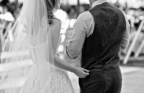 grey scale photography of bride and groom thumbnail