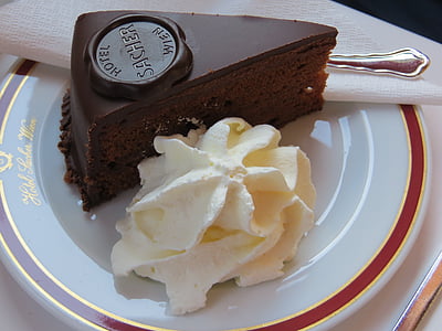 closeup photo of sliced chocolate cake with cream on ceramic plate thumbnail