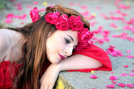 woman wearing pink headrest and pink dress thumbnail