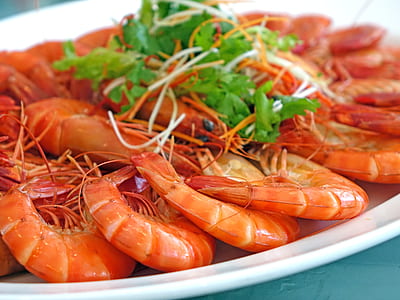 stewed shrimps on white ceramic platter thumbnail
