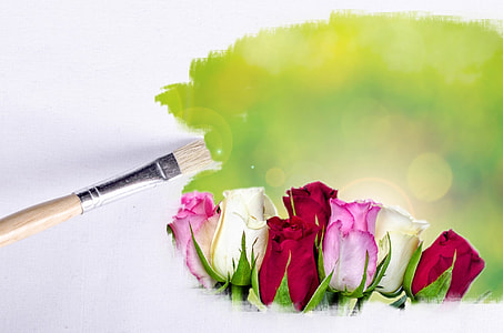 red, pink, and white roses painting thumbnail