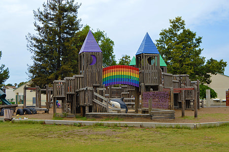 brown wooden playground park under white and blue sky during daytime thumbnail