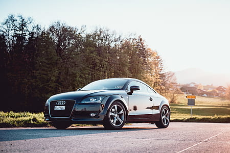 black Audi TT coupe parked near trees thumbnail