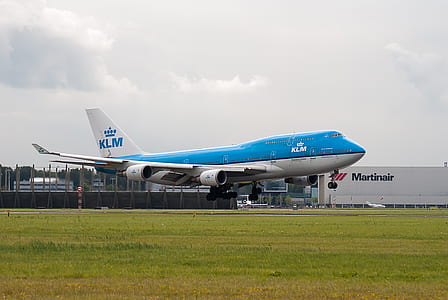 white and blue KLM airline thumbnail