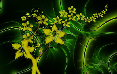 yellow and green petaled flowers digital wallpaper thumbnail