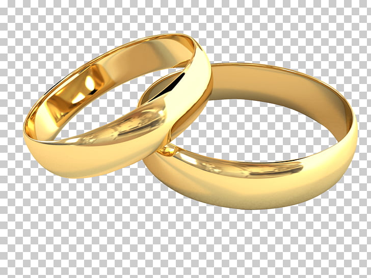 Wedding ring Engagement ring Bride, Golden Rings , two gold-colored band rings PNG clipart