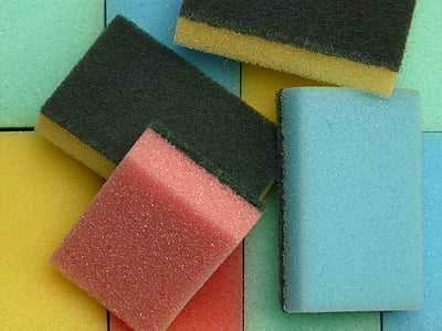 four assorted-color dishwashing sponges thumbnail