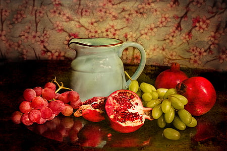 still-life photography of fruits and pitcher on table thumbnail