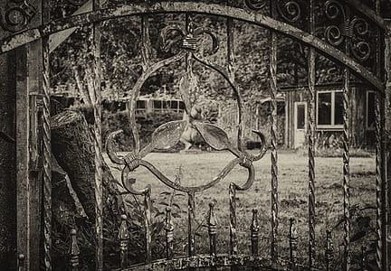 grayscale photo of gate thumbnail