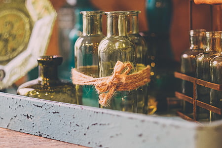 clear glass bottles with rack thumbnail