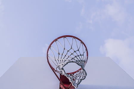 low-angle photography of red basketball hoop thumbnail