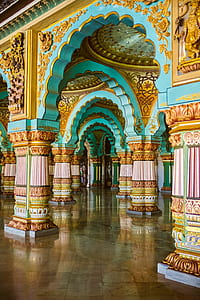 teal, gold-colored and red temple interior thumbnail