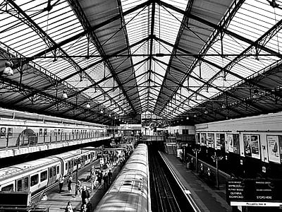 black-and-white, building, public transportation, station thumbnail