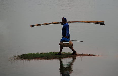 person carrying basket while walking on body of water thumbnail