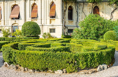 green topiary maze beside building thumbnail