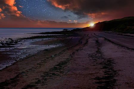 landscape photography of beach during sunset thumbnail