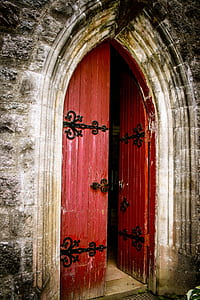 opened red wooden door thumbnail