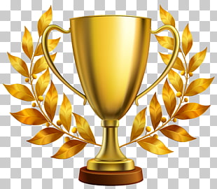 Trophy Cup , Gold Cup with Laurel Leaves , gold trophy PNG clipart