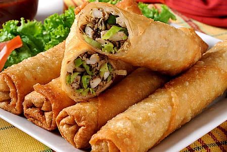 fried spring rolls in white platter thumbnail