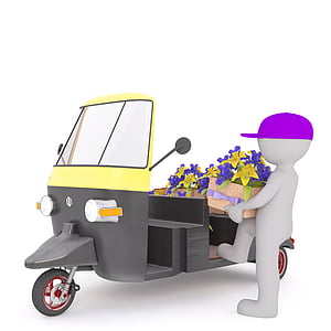 man riding auto rickshaw with petaled flowers illustration thumbnail
