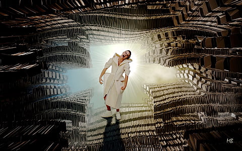 man in white dress standing while making face thumbnail