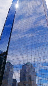 Reflection of buildings of the World Trade Center in lower Manhattan of New York City. thumbnail