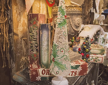 brown and green Christmas tree decor on table thumbnail