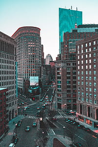 aerial view of road intersection near buildings thumbnail