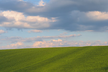 green field under white cloud formation at daytime thumbnail