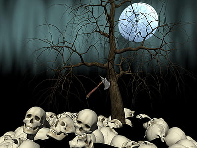 bare tree and skulls 3D illustrations thumbnail