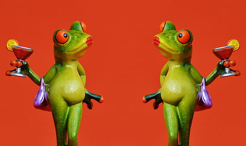 two green tree frog holding drinking glasses thumbnail