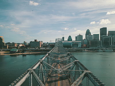 high angle photography of gray metal bridge thumbnail