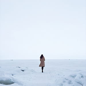 Woman in Brown Coat on Snow thumbnail