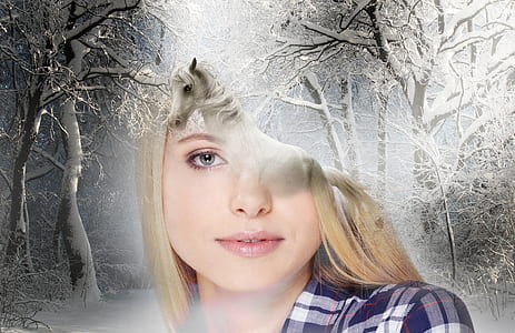 woman's face on snow trees thumbnail