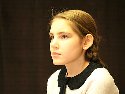 woman wearing black and white peter pan collared shirt thumbnail
