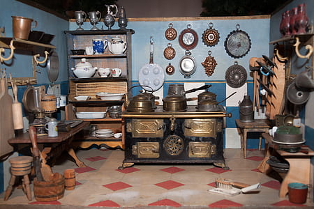 vintage blue and brown steel gas range thumbnail
