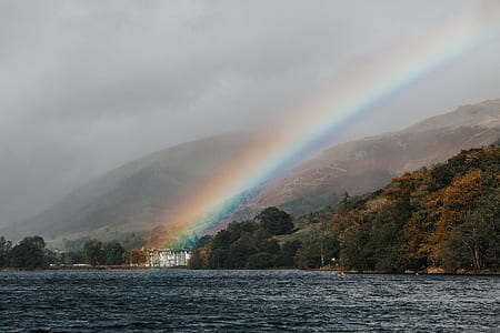 rainbow over rippling body of water thumbnail