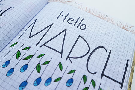 Hello March Printed Paper on White Surface thumbnail