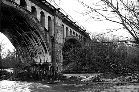 Grayscale Photo Of Bridge thumbnail