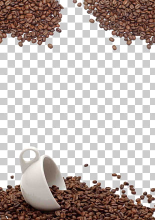 Coffee bean Tea Cafe Chocolate milk, Coffee beans background, white ceramic teacup on brown coffee beans PNG clipart