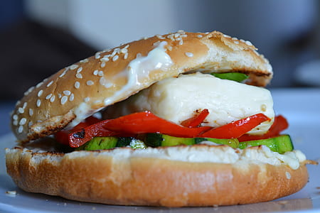 hamburger with vegetables on white surface thumbnail