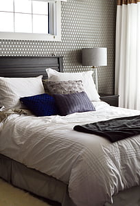 black bed frame with white comforter set thumbnail