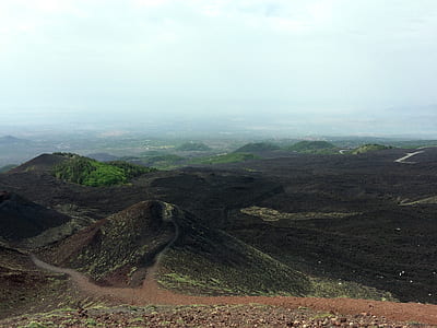wide angle photo of mountains under cloudy sky thumbnail