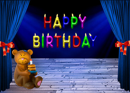 Happy Birthday text overlay with bear illustration thumbnail