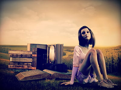 woman sitting beside opened book thumbnail