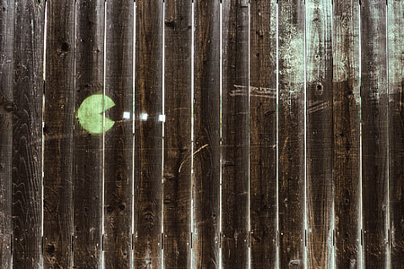 brown and white wooden with pacman print pane thumbnail