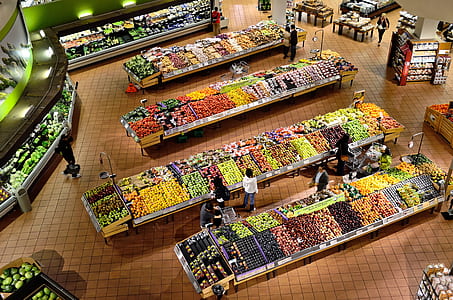 aerial view of people buying fruits display thumbnail