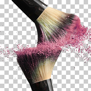 Cosmetics Makeup brush, Makeup brush blush pink splash collision, brown and black makeup brush with pink makeup PNG clipart